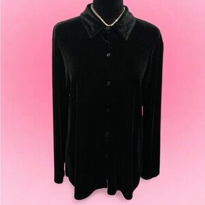 🖤Elegant Black Velvet Women's Button Down Blouse